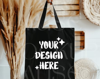 Tote Bag Mockup Black Canvas Bag Mockup Black Canvas Bag Flatlay Boho Totebag Woman Eco Canvas Tote Boho Mockup Girly Organic Bag Mockup