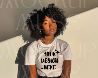 Bella Canvas Black Girl Mockup Tshirt Bella Canvas 3001 Shirt Mockup Afro American Model Tshirt Mockup Bundle Mockup Bundle Mockup Lifestyle