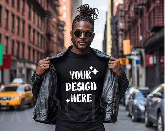 Maqueta de camiseta negra afroamericana Bella Canvas 3001 Maqueta de camiseta negra para hombre Maqueta de camiseta para hombre Maqueta de camiseta negra para hombre negro