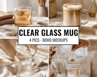 Clear Glass Mug Mockup Boho Glass Mug Mockup Coffee Cup Mockup Aesthetic Boho Mug Mockup Bundle Clear Cup 10oz Mockup Minimal Glass Mug Cute