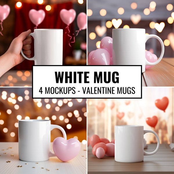 Weiße Keramiktasse Mockup Valentine Weiße Tasse Schlichte Mockup Valentine Mockup Keramiktasse 11 Unze Weiße Kaffeetasse Mockup Bundle Valentines Hearts