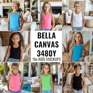 Bella Canvas 3480Y Mockup Kids TankTop Mockup Bundle All Colors Black Neon Green Pink Blue White Tank Mockup Childrens Top Mockup Youth Boho