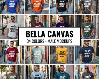 Bella Canvas Tshirt Mockup Men Shirt Mockup Bundle 34 Colors Tee Lifestyle Mockup 3001 Mockup Bundle Bella Canvas 3001 Male T-Shirt Mockups