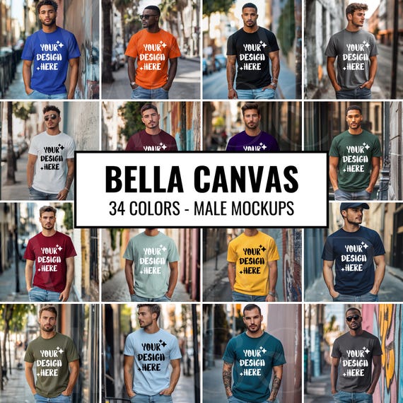 Bella Canvas Tshirt Mockup Men Shirt Mockup Bundle 34 Colors Tee Lifestyle Mockup 3001 Mockup Bundle Bella Canvas 3001 Male T-Shirt Mockups