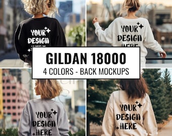 Gildan 18000 Sweatshirt Mockup Bundle From The Back Lifestyle Surdimensionné Gildan Sweater Back Mockup Gildan 18000 Noir Gris Blanc Sable Maquette