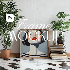 Square Frame Mockup Smart Photoshop Mockup Template for Prints Wooden Frame Mock PSD Modern Aesthetic Office Square Canvas Mockup On Ground