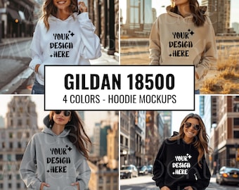 Gildan 18500 Mockup Bundle White Sand Black Grey Hooded Sweatshirt Mockup Boho Shirt Gildan Hoodie Mockup Bundle Gildan 18500 Lifestyle Mock