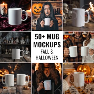50 Halloween Mug Mockup Bundle Autumn White Ceramic Cup Mockup Coffee Mug Mockups White Coffee Mug 11oz Mockup Bundle Halloween Spooky Vibe