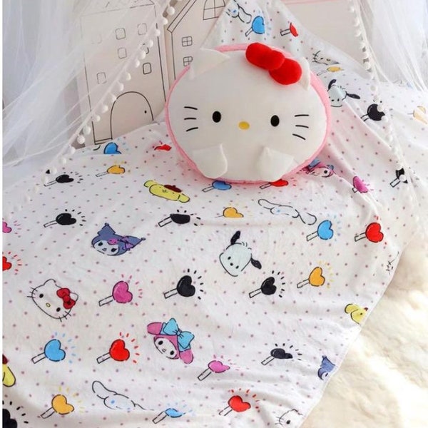 2 Stück Süsses Sanrio Hello Kitty Kissen & Decken Set 150cmx39cm
