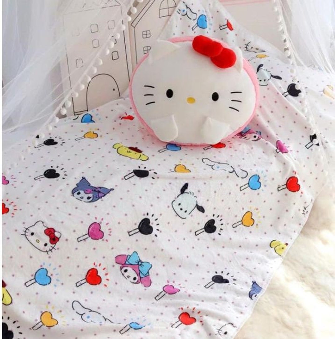 2 Piece Cute Sanrio Hello Kitty Pillow Blanket Set 59x39 Etsy