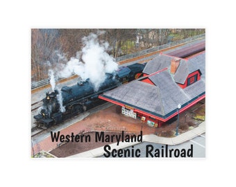 Schilderachtige spoorweg locomotief trein spoorwegdepot kunstwerk Maryland foto briefkaart wenskaart