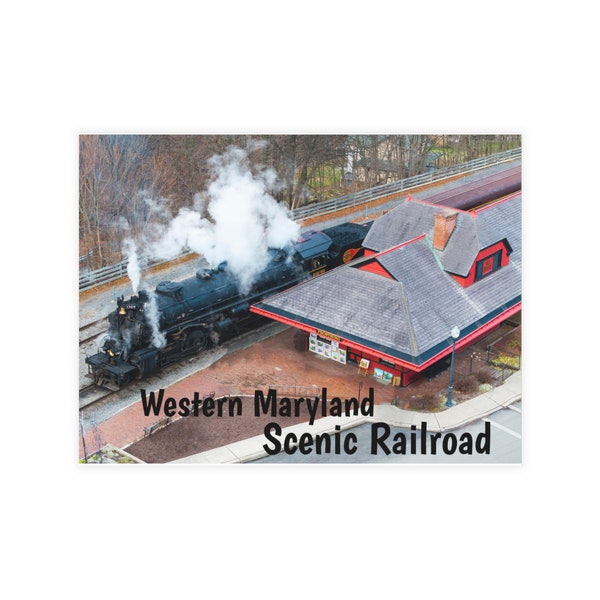 Scenic Railroad - Oeuvre d'art de dépôt de train de locomotive Maryland cadeau photo carte postale de vacances carte de voeux