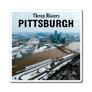 Frozen Pittsburgh - Pittsburgh Pennsylvania cityscape skyline three rivers mountain view winter landscape artwork custom magnet