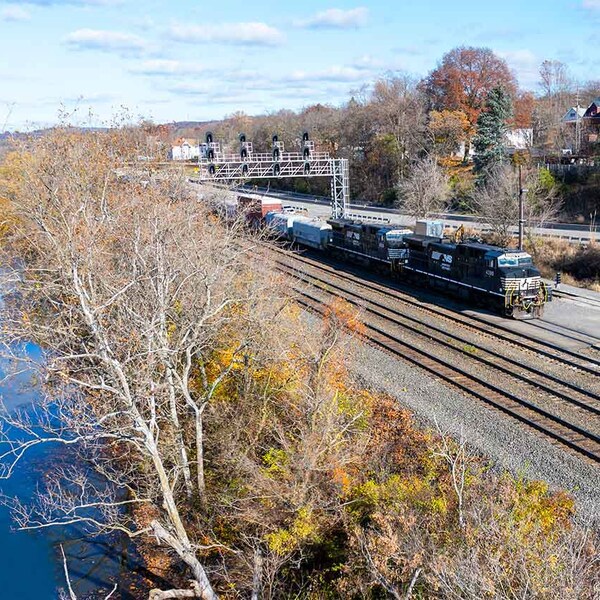 Stopped on the Tracks Pennsylvania railroad railway train landscape outdoor nature industrial aerial wall decor artwork digital photo