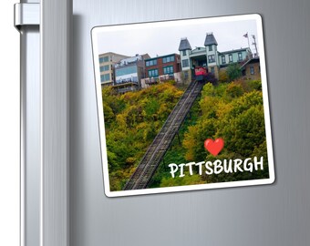 Enjoy the Ride - Pittsburgh Pennsylvania Duquesne Incline landmark history fall autumn colorful aerial artwork custom magnet