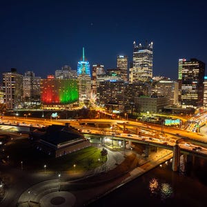 Pittsburgh Christmas Angle - Digital download photo image print Pittsburgh PA cityscape skyline wall decor artwork gifts