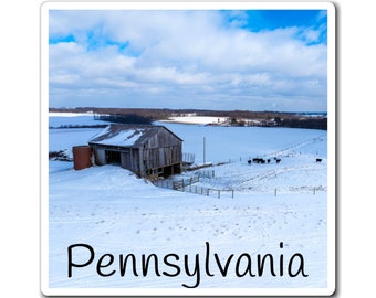 Snowy Pasture - Pennsylvania winter country farm landscape art aerial photo gift holiday custom fridge magnets