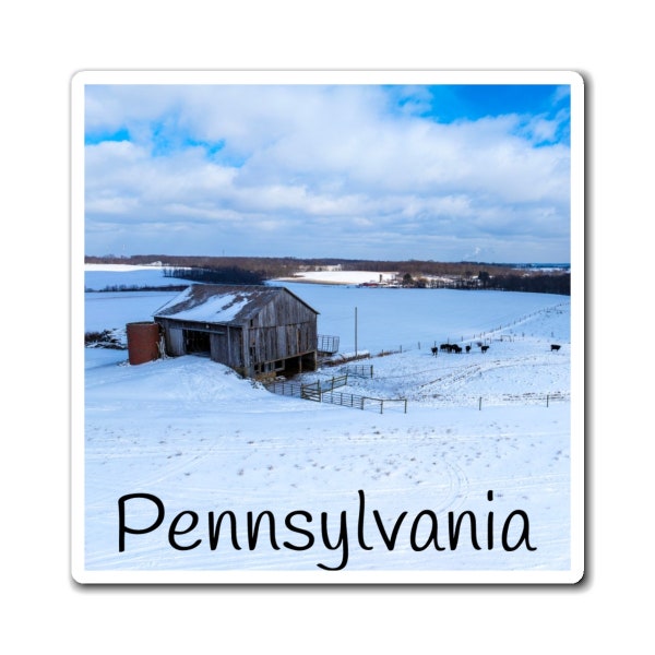 Snowy Pasture - Pennsylvania winter country farm landscape art aerial photo gift holiday custom fridge magnets