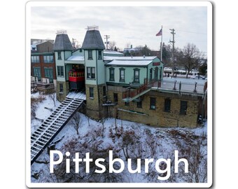 Snowy Wait - Pittsburgh Pennsylvania Duquesne Incline hito histórico atracción funicular obras de arte de invierno imán personalizado