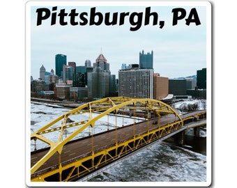 Frozen Fort Duquesne Bridge - Pittsburgh Pennsylvania cityscape skyline winter landscape artwork custom magnets