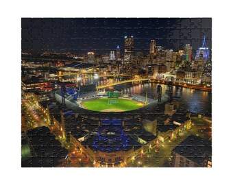 Night Falls on the Ballpark 2 - Pittsburgh Pennsylvania MLB pirates baseball sports cityscape skyline photo jigsaw puzzle games custom gifts