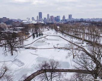 La reine des neiges Elizabeth - Pittsburgh, Pennsylvanie, hiver, horizon, paysage urbain, nature, paysage, neige, aérien, photo numérique, image, impression