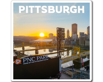 Ballpark Sunrise - Pittsburgh Pennsylvania paisaje urbano horizonte amanecer PNC Park Pirates béisbol MLB deportes arte imán personalizado