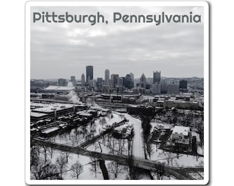 Aimant personnalisé Vue hivernale lointaine - Pittsburgh, Pennsylvanie, paysage urbain, paysage urbain, paysage urbain, rive nord