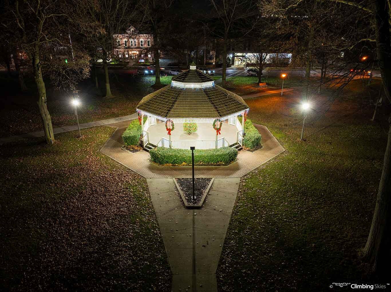 Aerial Festive Gazebo Beaver Pennsylvania Hometown Christmas Festive