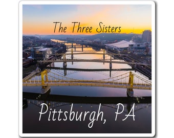 Sunrise Sisters - Pittsburgh Pennsylvania cityscape bridges sunrise artwork custom magnet