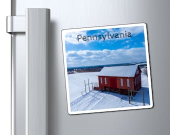 Snowy Red Barn - Western Pennsylvania farm outdoor country winter scenic landscape art gift holiday custom fridge magnets