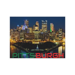 Merry & Bright - Pittsburgh Pennsylvania artwork Christmas photo postcard greeting card