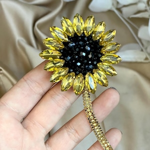 Handmade Sunflower Brooch, Luxury Floral Pin