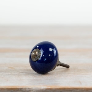 Blauwe keramische deurknop 7 cm – Ladeknop in vintage stijl, antiek decoratief meubelbeslag