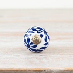 Blue Flower Ceramic Knob, 4cm x 7cm
