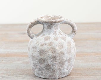 14 cm Krugvase mit Griffen - Rustikaler dekorativer Topf mit Struktursteineffekt