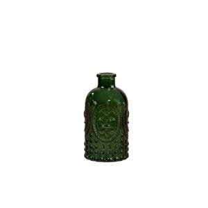 Bottiglia in vetro verde Fleur De Lis da 12,5 cm, vaso decorativo in rilievo, elegante elemento decorativo per la casa