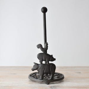 Cast Iron Animal Roll Holder 33cm – Rustic Kitchen Toilet Paper Stand Farmhouse Home Decor Accessory