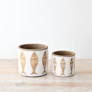 Kleine keramische plantenpot in de vorm van een vis, kust- en nautisch thema, geglazuurde plantenpot voor binnen, woondecoratie, 12 cm, artikelnummer 71909