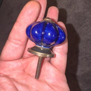 Flower Design Door Knob – 7cm Blue Vintage Ceramic Drawer Pull, Floral Cabinet Handle