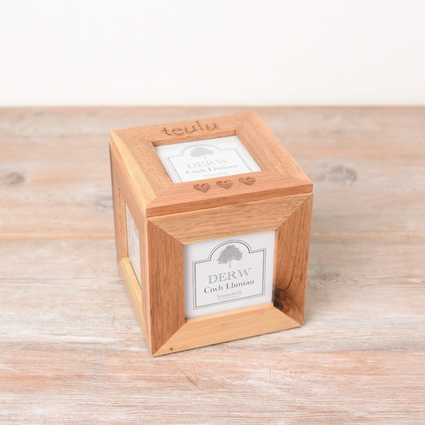 Welsh Family Photo Cube - Chunky Wooden Multi-Photo Display Cube