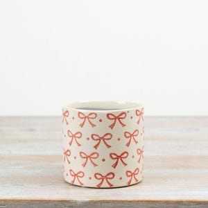Bow Detail Planter 11.7cm – Pink & Cream Ceramic Plant Pot, Cute Decorative Indoor Planter for Modern Home Styling
