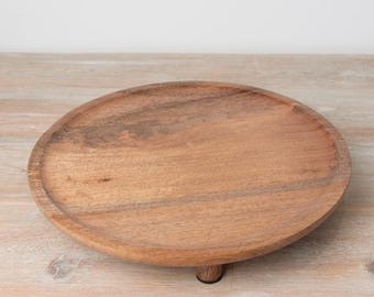 Okrągła drewniana tablica ekspozycyjna z nóżkami – 35 cm, rustykalna, naturalna taca dekoracyjna do domu