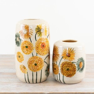 Sonnenblumen-Keramikvase, 30,5 cm – Orange glasierte Vase mit Löwenzahnmotiv für Blumen und Wohndekoration