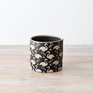 Zwarte Flamingo Bloempot 11,7 cm – Stijlvolle Keramische Bloempot voor Binnen, Bloemenhouder, Moderne Woondecoratie