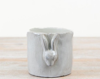 Pot de fleurs avec lapin 3D – Pot de Pâques en céramique de 12,5 cm, adorable décoration d'intérieur en forme de lapin