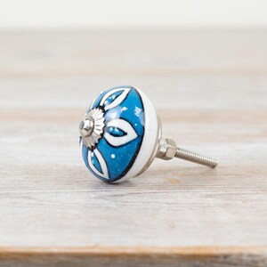 Blau/Weiß Keramik Knopf, 4 cm x 7 cm