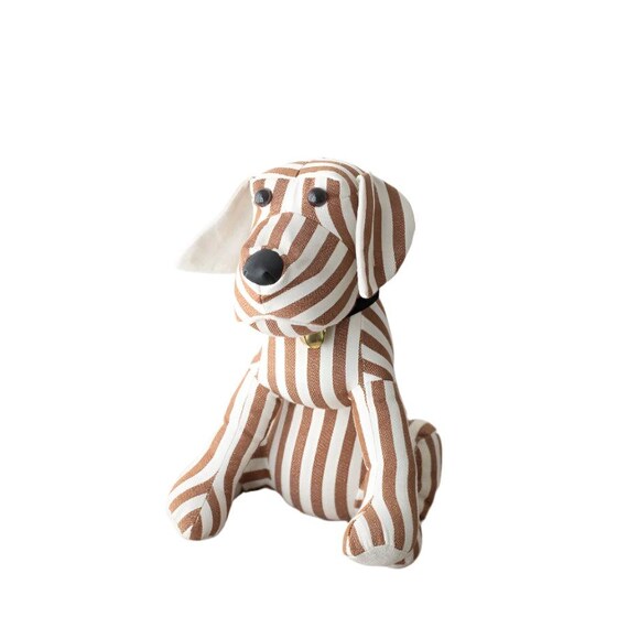 Striped Dog Door Stop 26cm – Sitting Fabric Animal Doorstop With