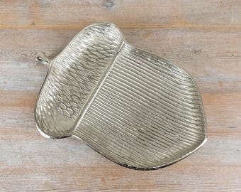 Vide-poches en forme de gland – Bol décoratif automnal en aluminium argenté de 36 cm