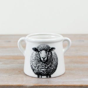 Vaso a forma di pecora da 15 cm – Vaso in ceramica con decorazione di pecora grigia, porta piante da interno in stile rustico da fattoria